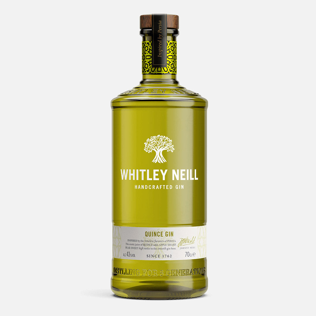 Whitley Neill Quince Gin 43%, 70cl. Ginnen har en dejlig sødme fra kvæden, der mest af alt minder om pære.